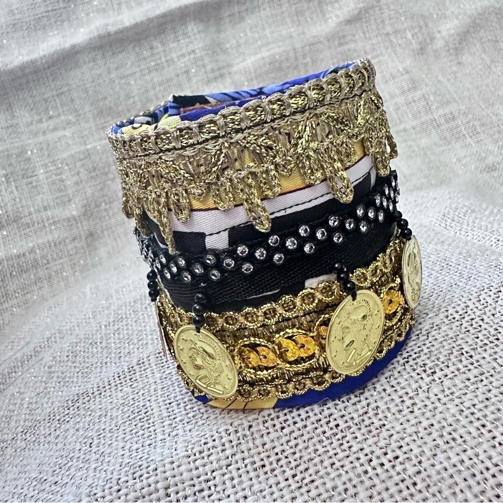 RUBYRUDI Cuff Bracelet Handcrafted OOAK Fabric Embellished Artisan Wearable Art - Picture 3 of 11
